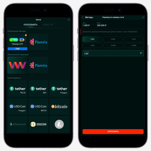 Страница для пополнения баланса
